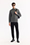Men's Anthracite Stand Collar Zippered Wool Blend Textured Regular Fit Cardigan A52Y5044 - 8