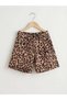 Girl's Leopard Patterned Shorts with Pleated Detail