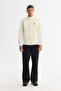 Men's Ecru Stand Collar Cotton Zippered Fleece Regular Fit Sweatshirt A42Y1311 - 5