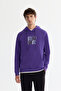 Men's Purple Hooded Cotton Printed Elastane Regular Fit Sweatshirt A42Y1324