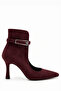 Caren Women's Suede Burgundy Pointed Toe Thin Heeled Belt Detailed Windowed Stylish Boots & Stiletto 9 cm Heel - 3