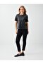 Black Round Neck Short Sleeve Leather Look Blouse - 2