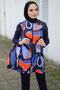 Women's Blue-orange Digital Print Patterned Fully Covered Short Hijab Swimsuit Set of 2