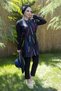 Women's Black Colored Striped Full Covered Short Hijab Swimsuit Set of 2 - 2
