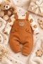 Baby 3-Piece Romper Set - Bear Patterned Bodysuit, Bear Embroidered Overalls and Socks Set 100% Cotton - 3