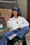 Women's Oversize Hoodie City Walk Printed White – Hooded, Kangaroo Pocket, 3 Thread Fleece - 4