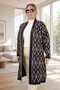Baklava Patterned Broch Detailed Long Sleeve Shal Collar Large Size Knitting Cardigan - 6