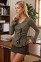 Women's Khaki Ruffled Collar and Flounce Sleeves Gathered Blouse Arm-26K001079 - 2