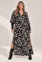Plus Size Patterned Slit Long Dress - 2