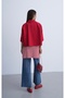 Women's Red Hidden Button Half Sleeve Jacket - 8