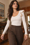 Women's Ecru V-Neck Ruffle Detailed Soft Textured Blouse Arm-26K001045