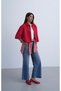 Women's Red Hidden Button Half Sleeve Jacket - 5