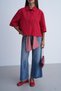 Women's Red Hidden Button Half Sleeve Jacket - 6