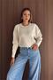 Women's Beige Collar Stone Embroidered Oversized Knitwear Sweater Nbk25818 (Std-36-42) - 3