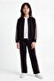 Girl's Side Striped Detail Straight Leg Black Sweatpants