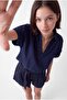 Women's V-Neck Denim Cropped Shirt - 2