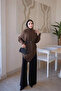 Brown Asymmetrical Cut Belted Soft Knit Sweater - 2