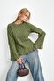Khaki Bell and Sleeve Frill Trim Knit Sweater