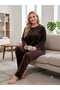 Plus Size Brown Color Long Sleeve Velvet Pajamas Set