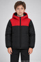 Boys' Black Red Hooded Water and Wind Resistant Winter Puffer Coat