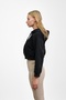 Black Short Kangaroo Pocket Zippered Three Thread Sweat Cardigan - 3