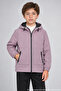 Boy's Plum Lined Water and Windproof Hooded Raincoat with Double Zipper Pockets - 4