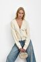 Cream Double Pocket Zippered Knitwear Cardigan - 5