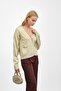 Beige Double Pocket Zippered Knit Cardigan