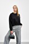 Black Crew Neck Embroidered Three Thread Short O Oversized Sweat