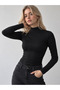 Women's Black 95% Cotton Half Turtleneck Anti-Sweat Breathable Long Sleeve Bodysuit - 2