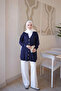 Navy Blue Cold Yarn Stone Knitwear Cardigan - 2