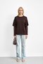 Brown Crew Neck Blouse with Ruffles on the Sleeves - 2
