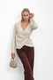 Double-Breasted Collar Corded Fabric Blouse with Stone Buckle Detail