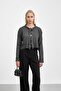 Anthracite Collar Tie-Up Buttoned Knitwear Cardigan - 2