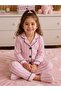 Pink Striped Collared Slippers Combed Cotton Girls' Pajama Set for 4 Years, 5 Years, 6 Years