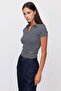 Women's Polo Neck Striped T-Shirt - 2
