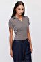 Women's Polo Neck Striped T-Shirt - 4