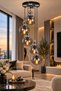 Lorenza 5.Li Pendant Lamp Yuv. ✨ Braided Cable ✨   Black ✨   Chrome Detailled ✨   Smoked Glop Glass Modern Living Room Chandelier ✨   Kitchen Glass Chandelier ✨   Modern Chandelier Models Lighting Ceiling Lighting Living Room Pendant Lamp - 3