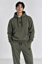 Sweatshirt Tracksuit Set, Soft Fabric, Khaki Black Embroidered Cotton 3 Thread Threaded