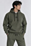 Sweatshirt Tracksuit Set, Soft Fabric, Khaki Black Embroidered Cotton 3 Thread Threaded - 3