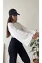 Crew Neck Balloon Sleeve Gathered Side Waist Fitted Combed Cotton Blouse - 4