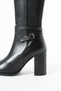 Nelly Women's Genuine Leather Thick Heeled Elastic Zippered Black Boots - 5