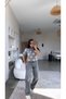 Gray Baklava Patterned Collared Short Sleeve Knitwear Blouse - 5