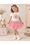 Barbie Printed White Pink Tutu Skirt Girls' Set - 4