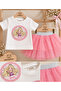 Barbie Printed White Pink Tutu Skirt Girls' Set - 3