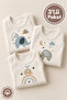 Unisex 100% Organic Cotton Elephant Printed 3-6-9-12 Months 3-Piece Sleeveless Baby Bodysuit - 4