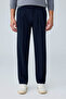 Men's Viscose Blended Side Buckle Pleated Baggy Trousers Navy Blue 0171Dngr - 5