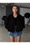 Oversize Women's Bomber Black Suede Leather Jacket