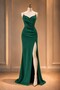 Crepe Fabric Chest Low-Cut and Slit Detailed Stone Design Strap Maxi Dress 583173 Emerald