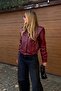 Burgundy Textured Leather Jacket with Epaulettes - 5168 - 5
